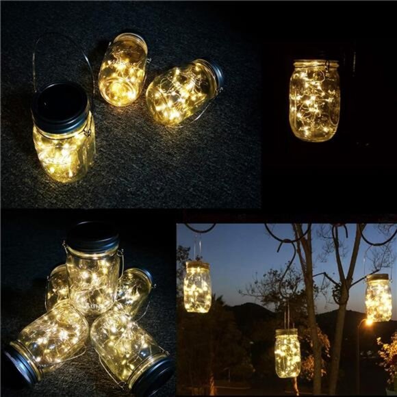 Solar Lantern Mason Jar Hanging Lights,4 Pack 30 Led Fairy Firefly Starry - Picture 6 of 7